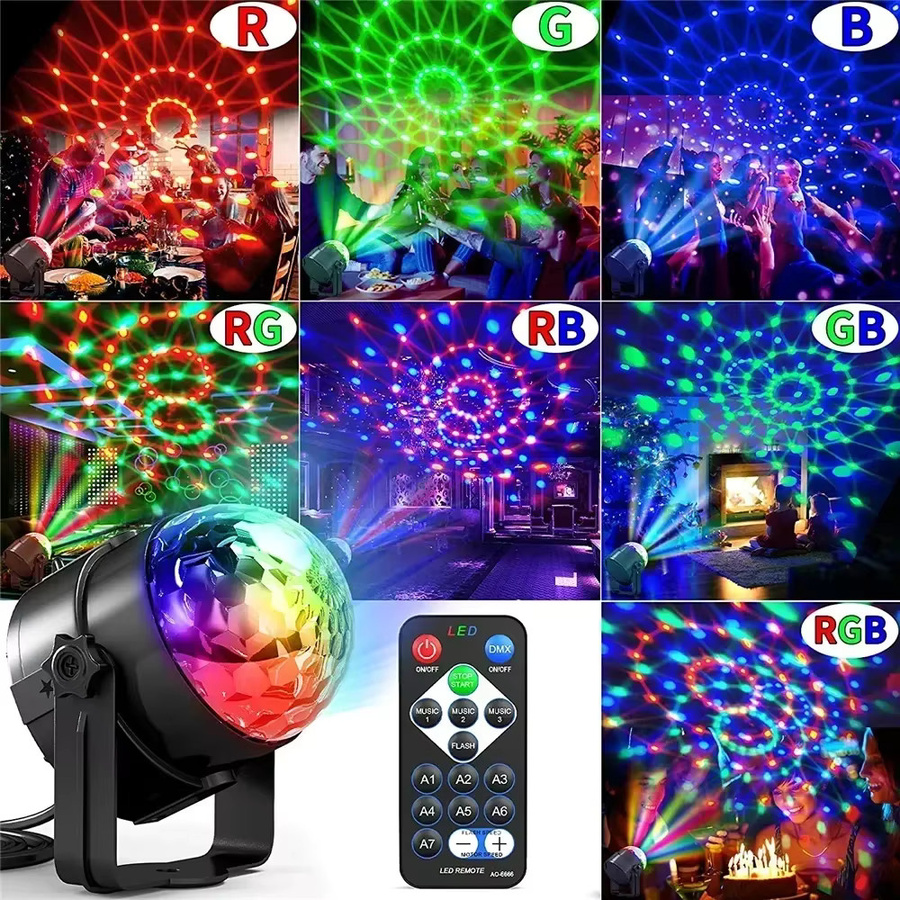 XIWANGFIRE RGB LED Disco Ball mit Fernbedienung, Soundaktivierte rotierende DJ Bühnenlampe in Multicolour und Schwarz - Bild 2
