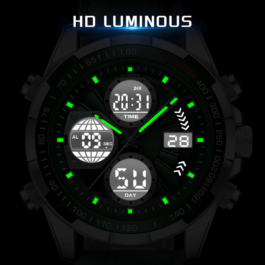 LIGE Armbanduhr Chronograph, Digitaluhr, Quarz, Leder, Herren - Bild 3