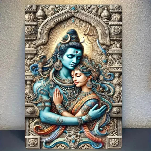KrishnaRadhaWoodDecor Vintage Hindu Gottheit Wandkunst aus Holz, Bunte Krishna Radha Holzskulptur, B/H: 20,06 x 30,0 cm - Bild 1