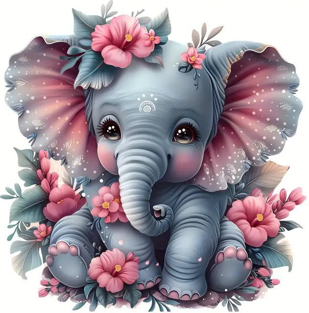 YUTTEE Diamantmalerei Elefant mit Blumen Motiv als 5D DIY Mosaik Stickerei Set für dein Home Decor - Bild 1
