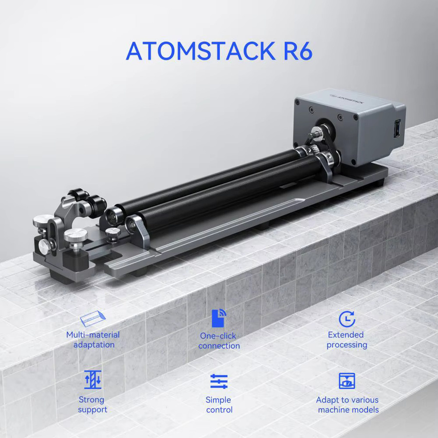 ATOMSTACK R6 Rotationsroller mit Erhöhungsfüßen für Zylinderobjekte und intelligenter 360 Grad Erkennung kompatibel mit AtomStack Studio - Bild 2
