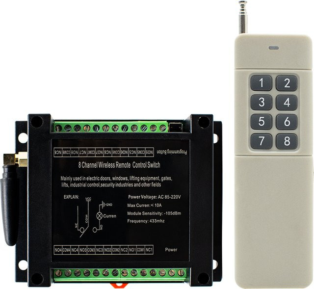 Scimagic-RC Drahtlose 8-Kanal Fernbedienung mit 433 MHz und AC 220 V Relais-Empfänger und Sender für industrielle Anwendungen - Bild 1