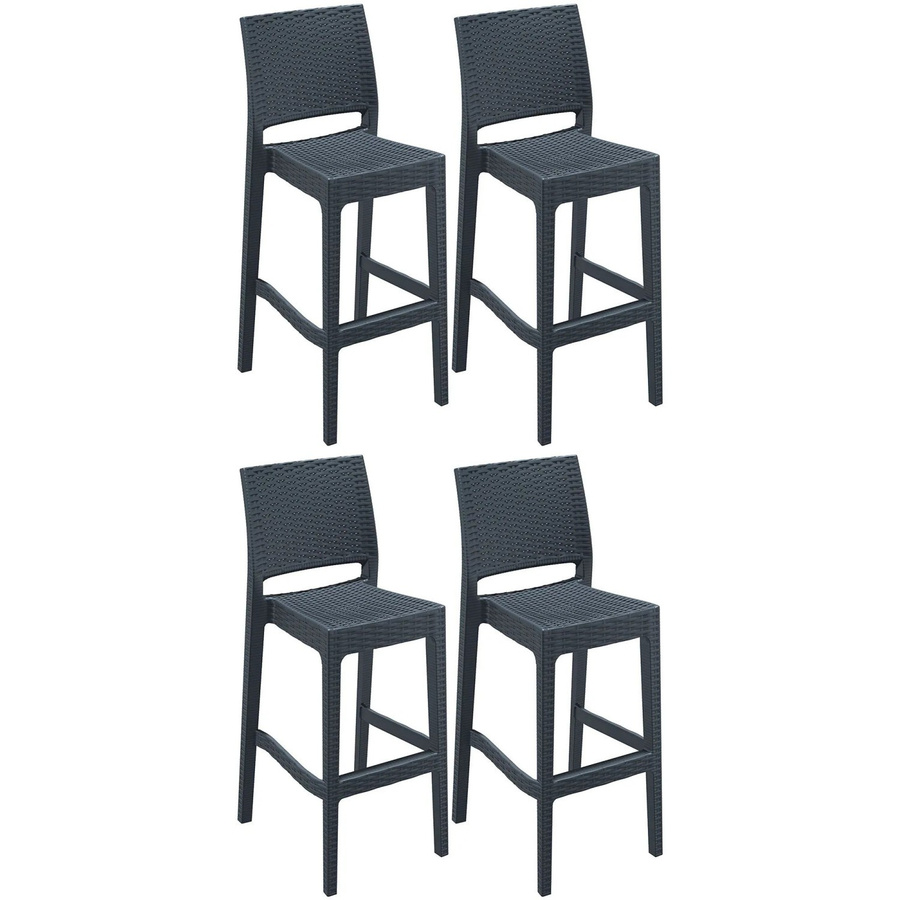 DELUKE 4er Set Barhocker GANAR Dunkelgrau aus Kunststoff mit Lehne, stapelbar und wetterfest, B/T/H: 40 x 51 x 108 cm - Bild 2