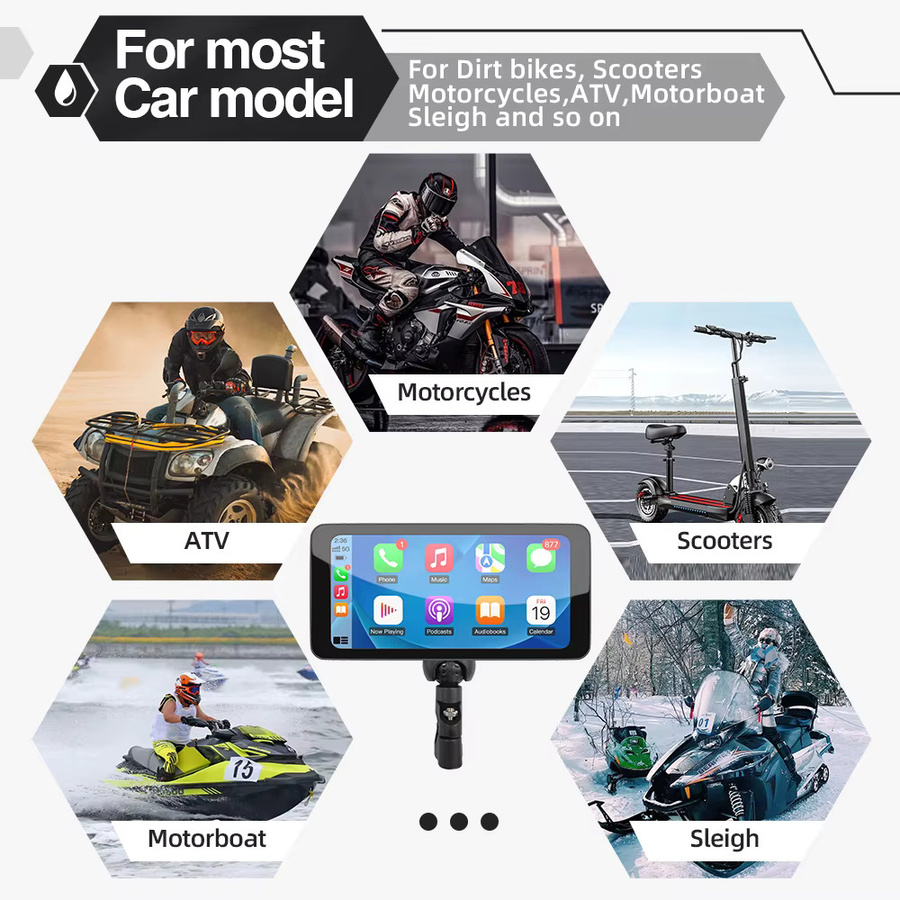 AKAMATE 6,3 Zoll CarPlay Motorrad Bildschirm mit Android Auto, GPS Navigation und Bluetooth, wasserdichtes IPS Display in Schwarz - Bild 4