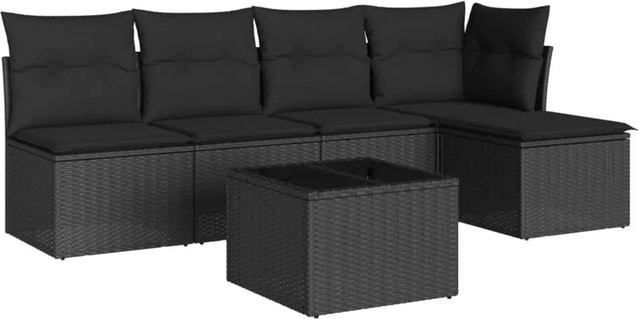 vidaXL 6-tlg Garten-Sofagarnitur in L-Form aus schwarzem PE-Rattan mit UV-beständigen Polsterkissen und pulverbeschichtetem Stahlgestell - Bild 1