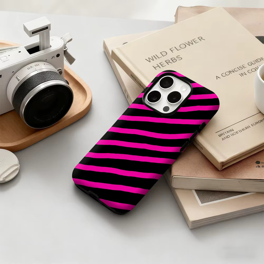 Potdemiel Handyhülle mit rosa Streifen für iPhone 17 16 15 14 13 12 Pro Max Plus mit doppelschichtiger Rückseite - Bild 5
