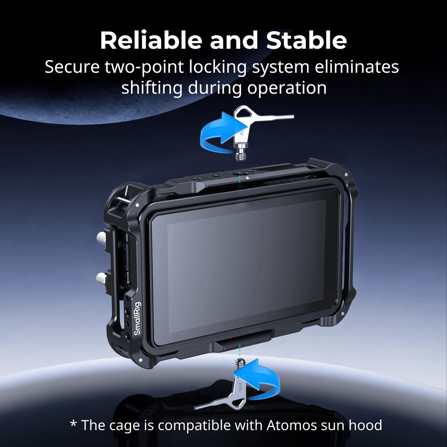 SmallRig Monitorkäfig-Set für Atomos Ninja TX und Atomos Ninja TX GO in Schwarz mit Sonnenschutz, Displayschutz, Kabelklemme und HawkLock H21 NATO-Schiene 5708 - Bild 2