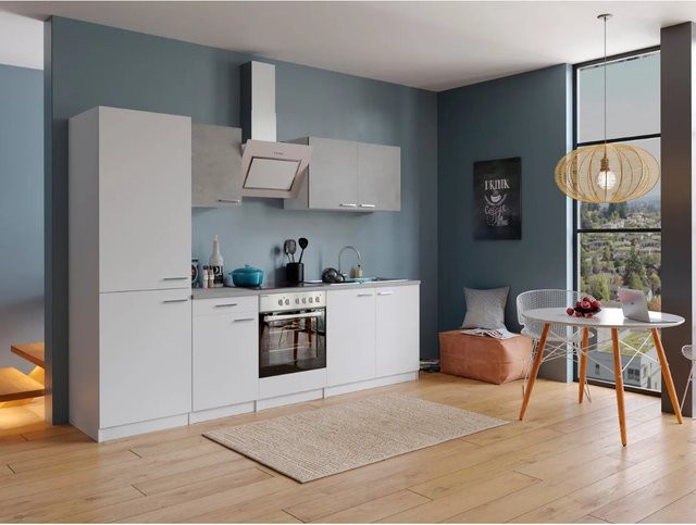 Respekta Economy Küchenzeile KB270WWBSCGKE178 in Weiß mit Beton-Optik, B: 270 cm, H: 177 cm, T: 55 cm - Bild 1