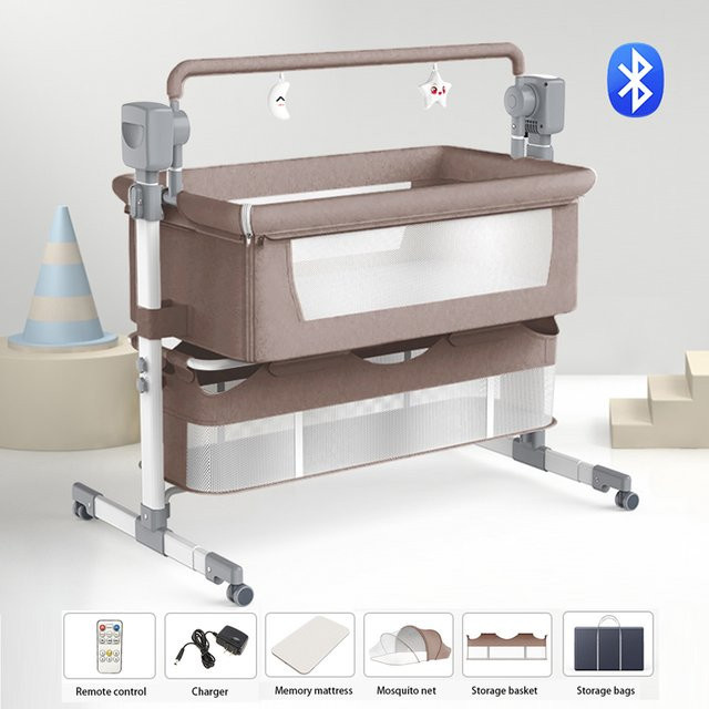Elektrische Babywiege und tragbare Babywippe in Khaki für Neugeborene - Bild 1