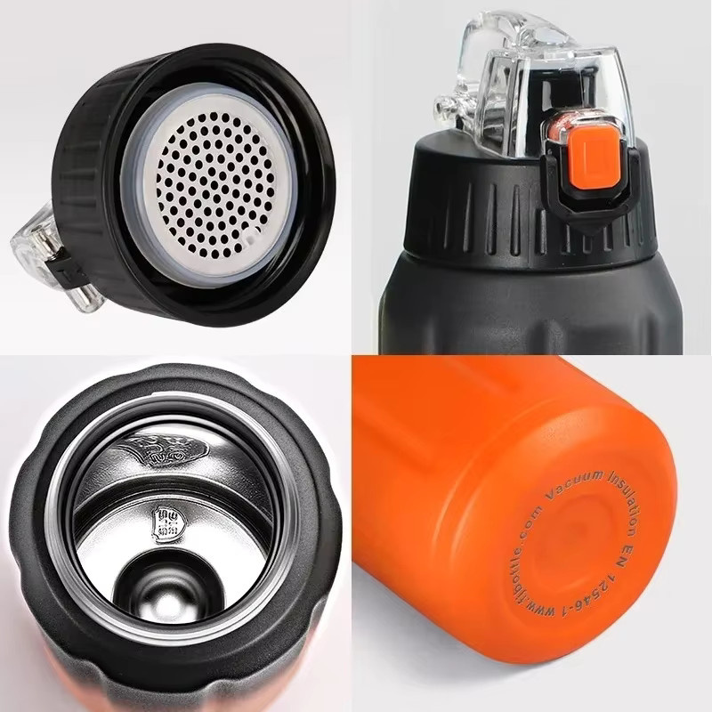 FJbottle Thermos-Wasserflasche aus Edelstahl in Schwarz und Orange, 600 ml, isoliert für heiß und kalt - Bild 6
