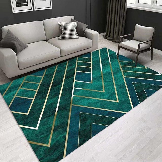 Karpetti Wohnzimmerteppich Modern Geometrisch in Grün und Gold, Waschbarer Flauschiger Bereichsteppich für Schlafzimmer und Wohnzimmer, B/T: 120 x 80 cm - Bild 1
