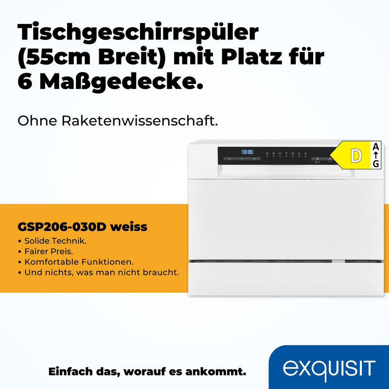 Exquisit Tisch-Geschirrspüler GSP206-030D in Weiß mit Kurzprogramm und ECO-Modus, Breite: 55 cm - Bild 2