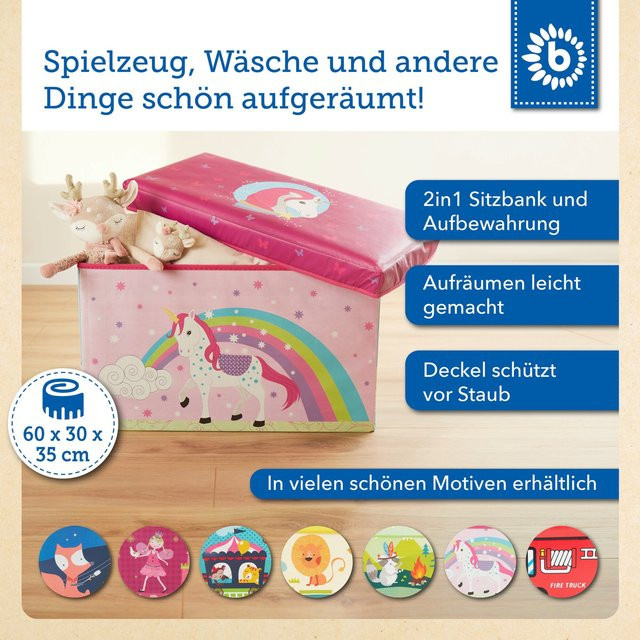 Bieco Aufbewahrungsbox mit Deckel Einhorn in Pink, B/T/H: 60,0 x 30,0 x 35,0 cm - Bild 1