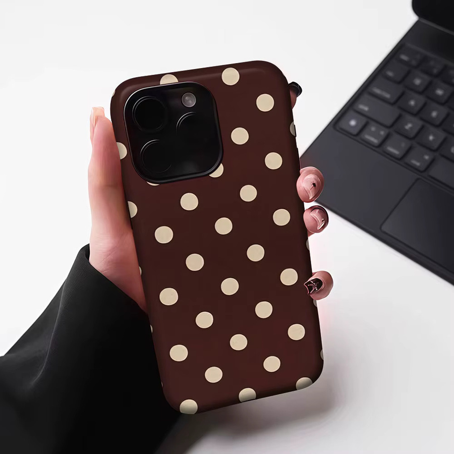 Aurbe 2-in-1 MagSafe Hülle mit mattem Film und Vintage Polka Dot Print für iPhone 17 16 15 14 Plus Pro Max, Stoßfeste Hartschale, Braun - Bild 6