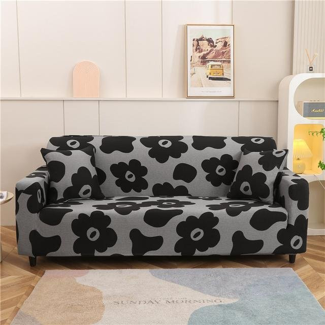 S-EMIGA Stretch-Sofabezug mit Grafikdruck in Grau für 1-4 Sitzer, Breite: 145-185 cm - Bild 1