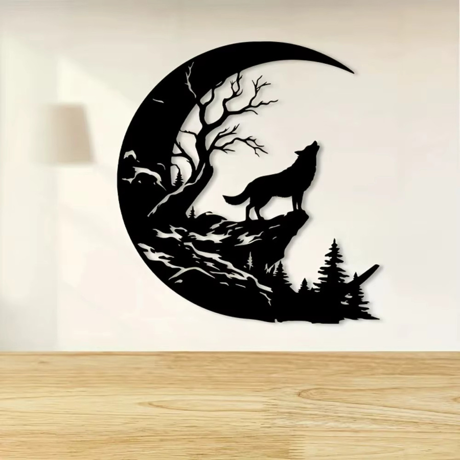 CIFBUY Heulender Wolf Metall-Wandkunst in Schwarz als wetterfeste Walddekoration - Bild 3