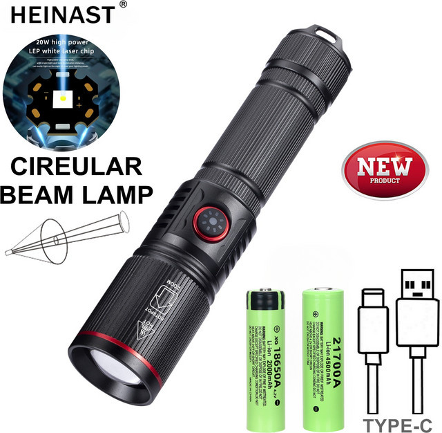 Heinast LED Taschenlampe mit Zoom und wiederaufladbarem Akku, Schwarz, ideal für Outdoor und Camping - Bild 1