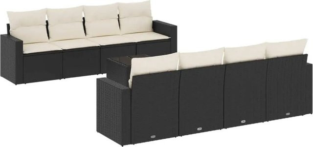 vidaXL 9-teilige Garten-Sitzgruppe aus Polyrattan mit Kissen in Schwarz und Cremeweiß - Bild 1