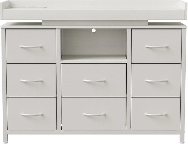 PXloue Kommode mit 8 Stoffschubladen, LED-Beleuchtung und Ladestation in Weiß - Bild 1