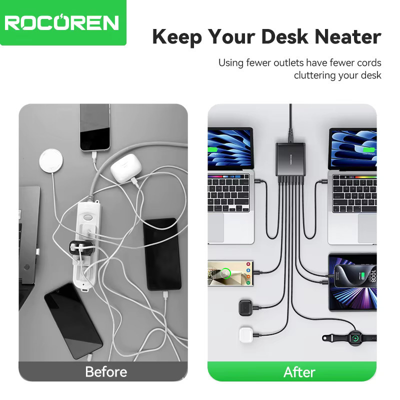 Rocoren 185W 8-in-1 USB Typ-C Desktop-Ladestation Multi-Port PD Schnellladestation in Schwarz - Bild 4