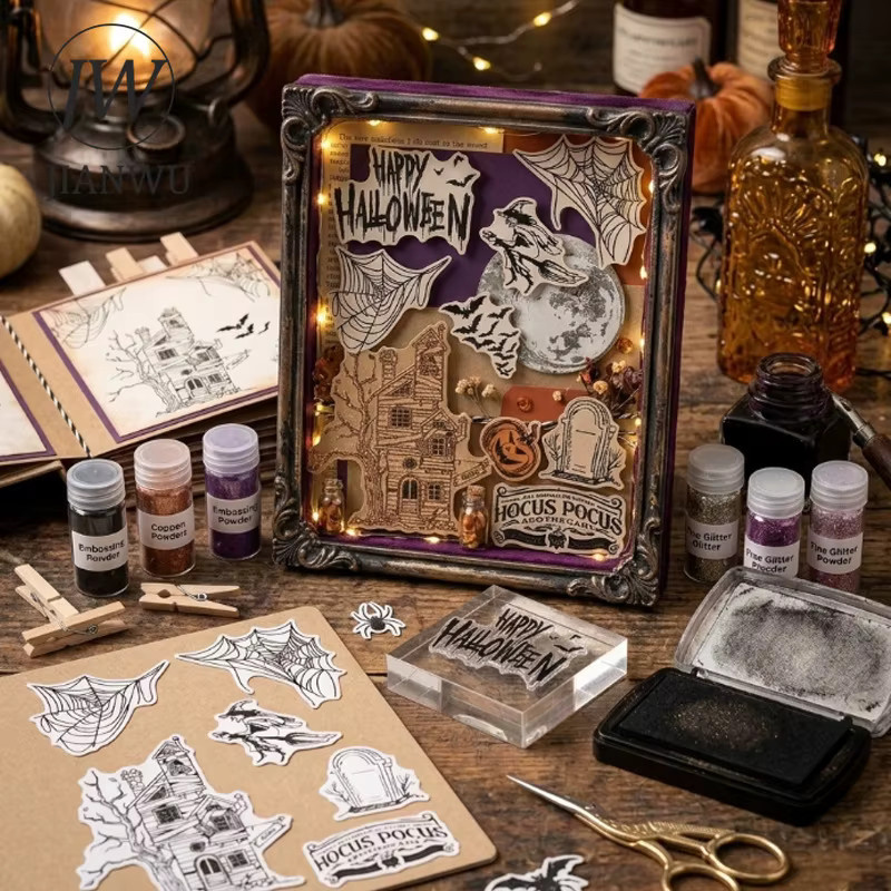 JIANWU Transparenter Silikonstempel Vintage Halloween Landschaft Motiv für DIY Junk Journal und Scrapbooking - Bild 3