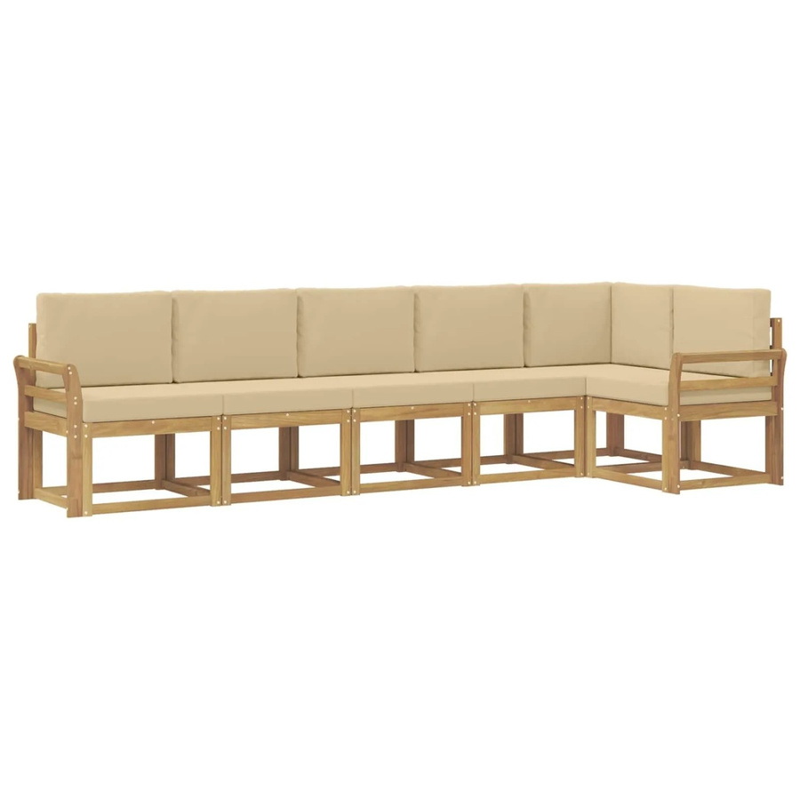 vidaXL Outdoor-Sofagarnitur 6-teilig L-Form aus Akazienholz mit Kissen in Weiß und Beige - Bild 2