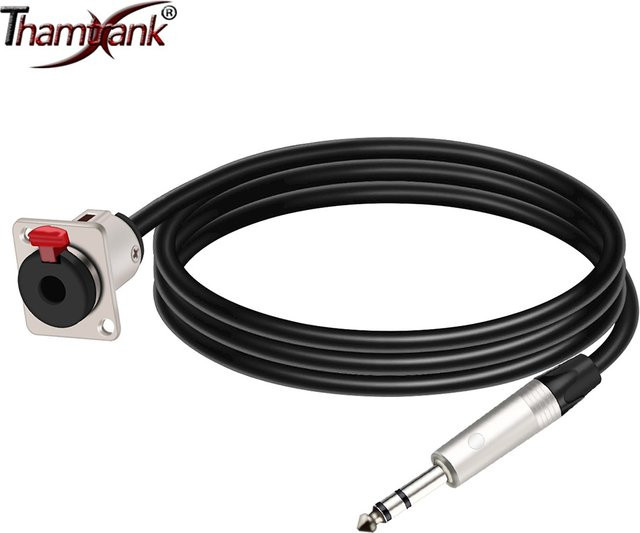 Thamtrank Audio-Verlängerung mit 6,35 mm Buchse für Panelmontage und 1/4 Zoll TS/TRS-Stecker in Schwarz - Bild 1