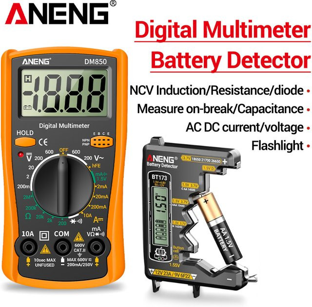 ANENG Digitales Multimeter mit Batterietester-Set, roter AC/DC Spannungsprüfer und Amperemeter zur Messung von Spannung und Strom - Bild 1