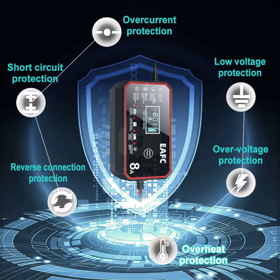 EAFC Smart Pulse Batterieladegerät für Auto und Motorrad mit LCD-Display, 8A/6A, für Blei-Säure-Batterien - Bild 5