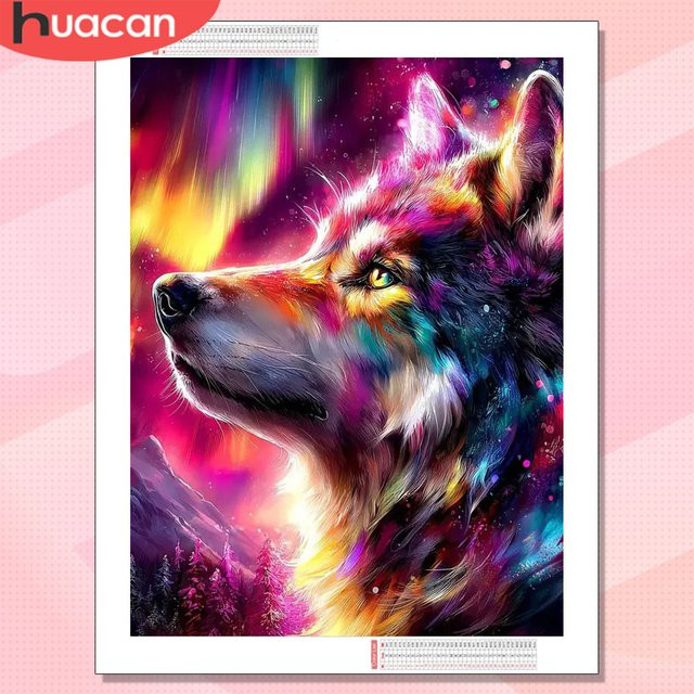 HUACAN Diamantmalerei 5D Wolf Tierkunst mit Rundbohrern, Multicolour Mosaik-Bild für Tischdekoration, B/H: 30,0 x 20,0 cm - Bild 1