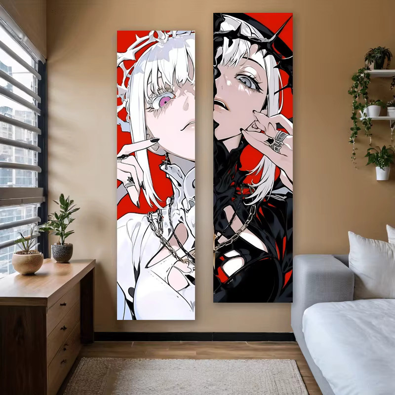 VIKAMA Gothic Anime Wandteppich in Rot-Schwarz, Horror Art Deco Wandbehang für dein Schlafzimmer, B: 150 cm, H: 40 cm - Bild 3