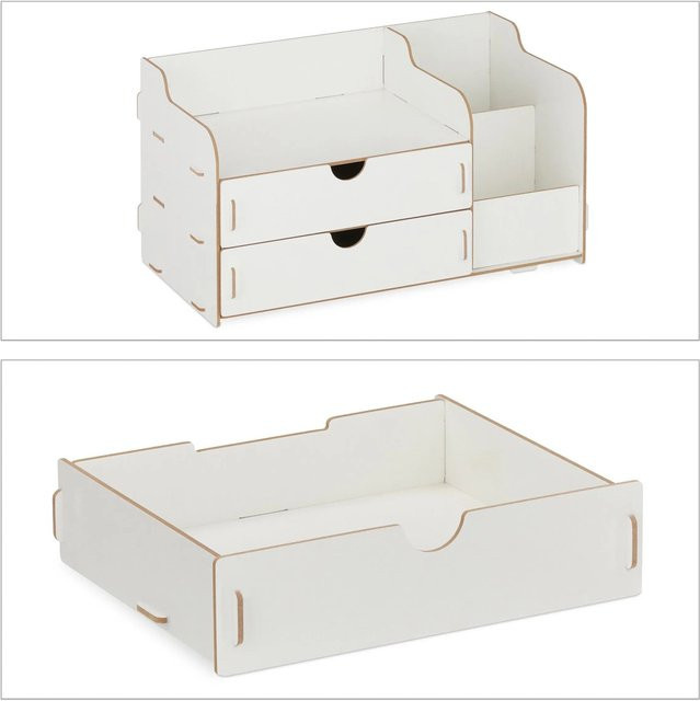 Relaxdays Schreibtisch Organizer aus MDF mit Schubladen in Weiß, B/T/H: 33 x 17 x 19 cm - Bild 1