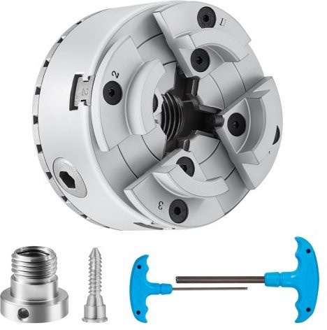 VEVOR KP2-3/4 4-Backen Drehbankfutter in Silber, Durchmesser 70mm, Klemmbereich 30–47mm, mit 1x8 TPI Innengewinde und einer Ausrichtungsgenauigkeit von ≤0,3mm - Bild 1