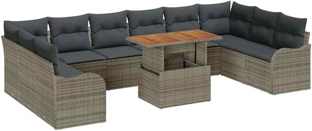 vidaXL Garten-Sofa-Set aus Poly-Rattan in Grau mit 11-teiligem U-Form Arrangement und integriertem Stauraum - Bild 1