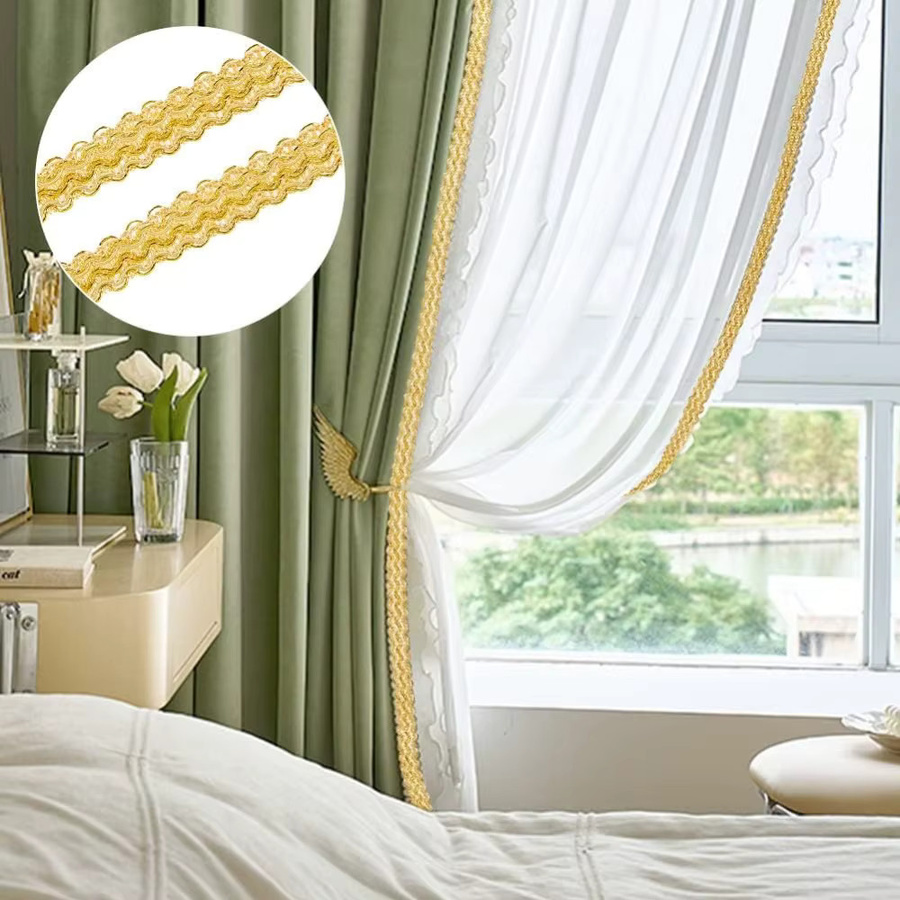 Goldener gewellter Zopf-Spitzenbesatz als gewebtes Gimp-Band für Vorhangpolsterung, 15 mm, 1 Rolle mit 15 Yards Länge - Bild 3