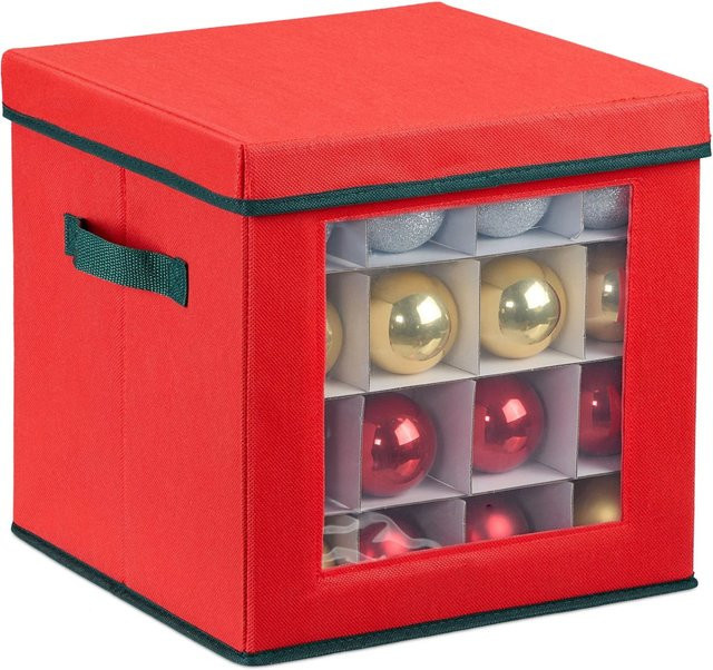 Relaxdays Weihnachtskugel Aufbewahrungsbox aus Pappe und Vliesstoff in Rot und Grün, B/T/H: 30 x 30 x 30 cm - Bild 1