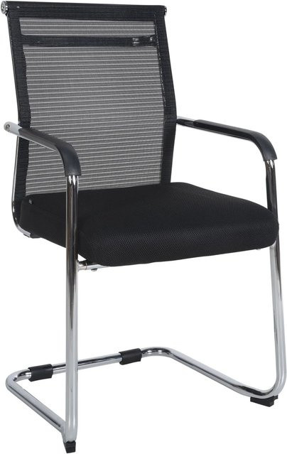 DELUKE Besucherstuhl LISBON Konferenzstuhl mit Armlehnen aus Stoff und Chrom, Schwarz, B/T/H: 55 x 51 x 95 cm - Bild 1
