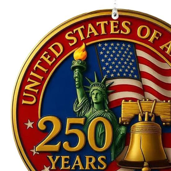 Aunel Hängedekoration US-Flagge zum 250. Jahrestag der Vereinigten Staaten, rundes Ornament aus Acryl und Metall, Multicolor - Bild 4