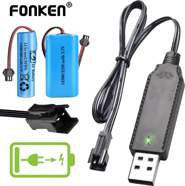 FONKEN USB-Ladekabel für 3,7V Lithium-Akku, Schwarz, Zubehör für RC Auto und Quadcopter - Bild 1