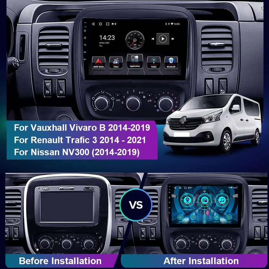 ESSGOO 9 Zoll Android Autoradio mit Carplay und Android Auto für Vauxhall Vivaro B, Renault Trafic und Nissan NV300, Schwarz, 4GB RAM - Bild 2