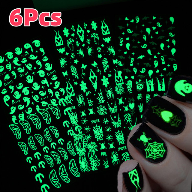 MAFANAILS Nagelaufkleber 3D Halloween Leuchtend, 6 Stück - Bild 1