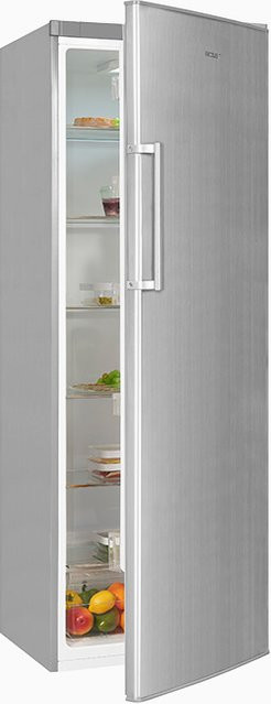 Exquisit KS350-V-H-040E Vollraumkühlschrank in Silver Inoxlook mit LED-Innenbeleuchtung und Flaschenregal, B/T/H: 60 x 60 x 173 cm - Bild 1