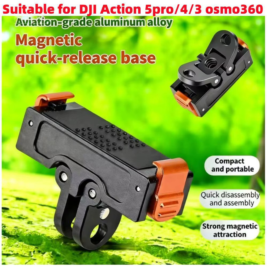 DJI Magnetische Schnellwechseladapter-Montagehalterung aus Metall für Osmo Action 5 Pro/4/3 mit 1/4 Zoll Schraubenloch und Klappsockel in Schwarz - Bild 2