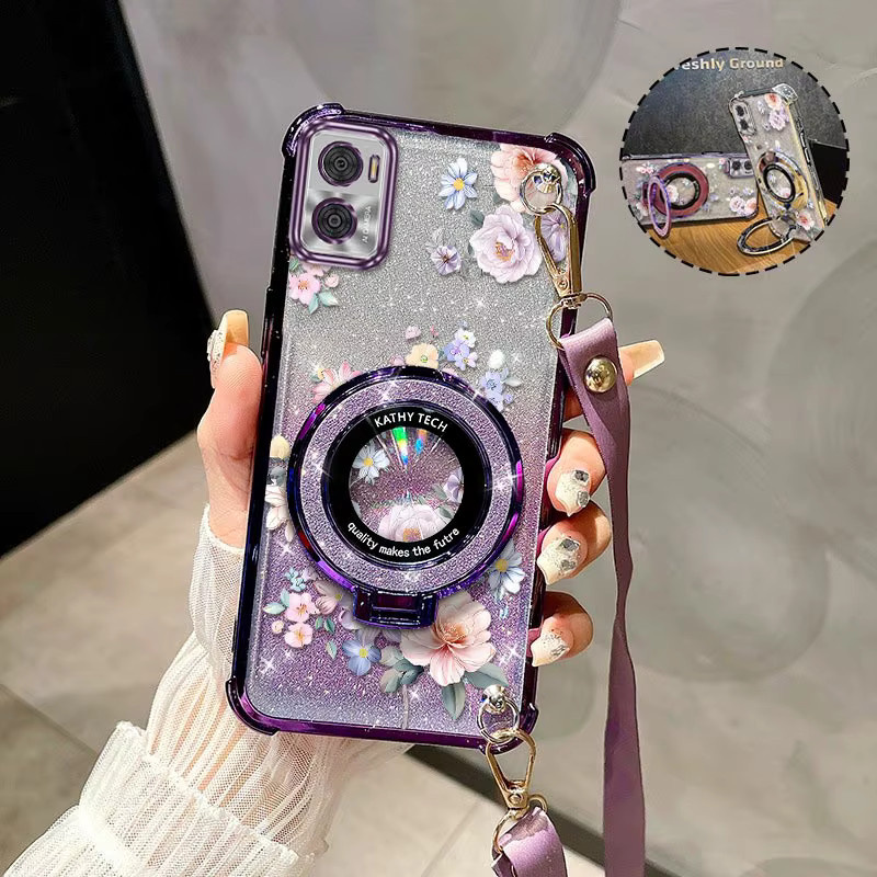 Motorola Handyhülle mit zartem Blumenmuster und Lanyard-Halterung für verschiedene Modelle in Blau und Mehrfarbig - Bild 2
