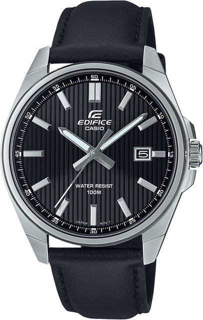 Casio Edifice Armbanduhr, Quarz, Edelstahl, Leder, Schwarz, 43 mm, Damen - Bild 1