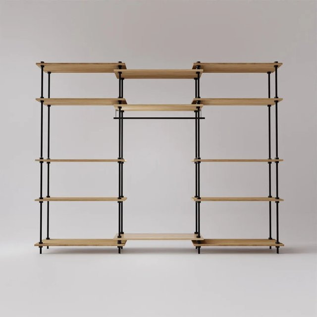 AR Shelving Deco Set Garderobe und Standregal aus Metall und Holz in Anthrazit-Eiche, B/T/H: 185 x 35 x 235 cm - Bild 1