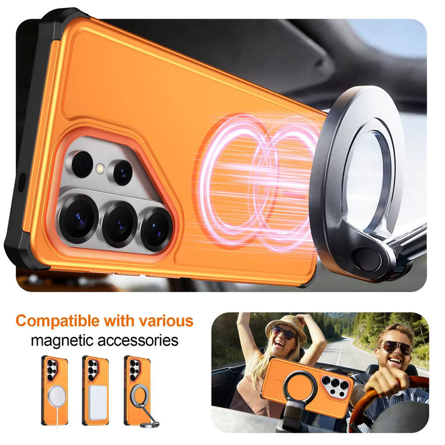 Xeber Armor Schutzhülle mit MagSafe-Magnetfunktion für Samsung Galaxy S26 Ultra S25 Edge S24 S23 Plus S24 FE in Silber und Orange - Bild 3