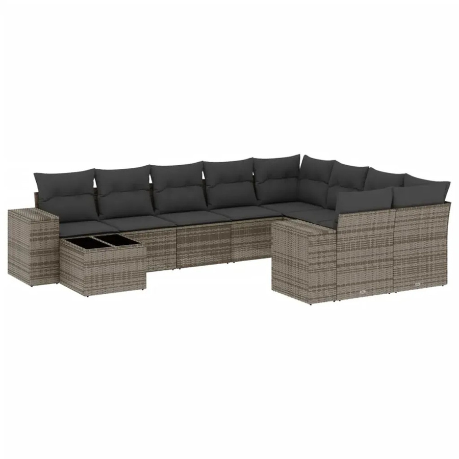 vidaXL 10-teilige Garten-Sofagarnitur aus Poly-Rattan mit Kissen in Grau - Bild 2