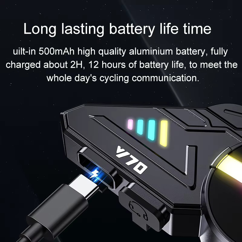 XINOWY Y70 Motorrad Bluetooth Helm Headset V5.3 mit RGB Bunter Beleuchtung, IPX6 Wasserdicht, Schwarz/Multicolor - Bild 3