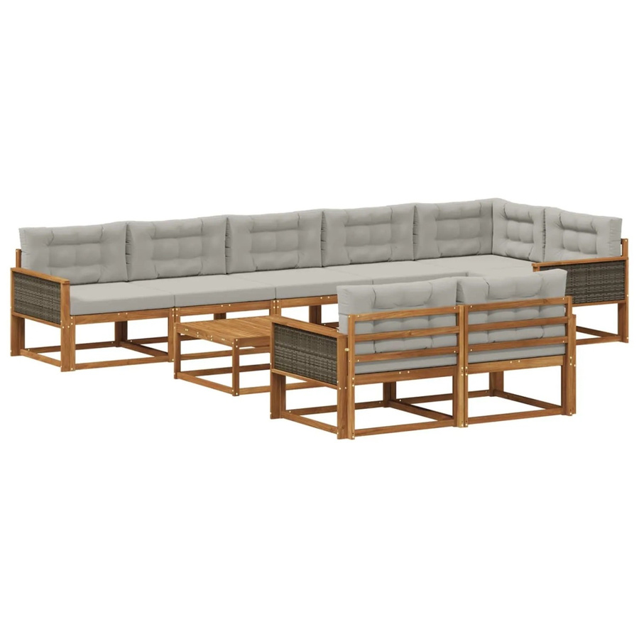 vidaXL Outdoor-Sofagarnitur aus Akazienholz mit 9 Kissen in Natur und Hellgrau - Bild 2